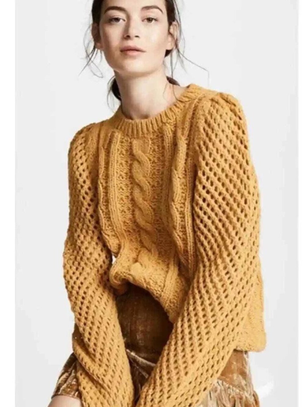 EUC - Loveshackfancy Rosie Cable Knit Sweater, Color: Amber, Size: Small